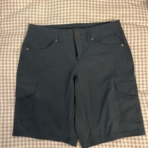 Women's blue grey athletic cargo shorts.